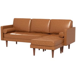 HOMCOM Faux Leather Sectional Sofa Couch L-Shaped Corner Sofa Set with Footstool and 2 Bolster Pillows, Brown - Image 10