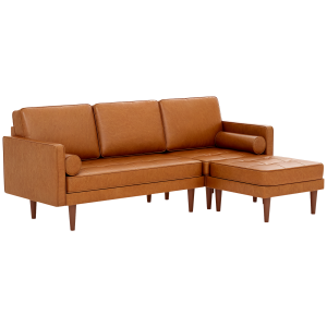 HOMCOM Faux Leather Sectional Sofa Couch L-Shaped Corner Sofa Set with Footstool and 2 Bolster Pillows, Brown - Image 19