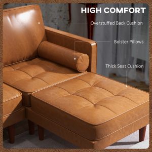 HOMCOM Faux Leather Sectional Sofa Couch L-Shaped Corner Sofa Set with Footstool and 2 Bolster Pillows, Brown - Image 13