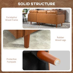 HOMCOM Faux Leather Sectional Sofa Couch L-Shaped Corner Sofa Set with Footstool and 2 Bolster Pillows, Brown - Image 14