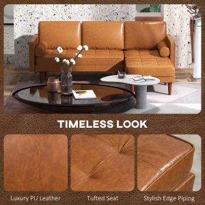 HOMCOM Faux Leather Sectional Sofa Couch L-Shaped Corner Sofa Set with Footstool and 2 Bolster Pillows, Brown - Image 15
