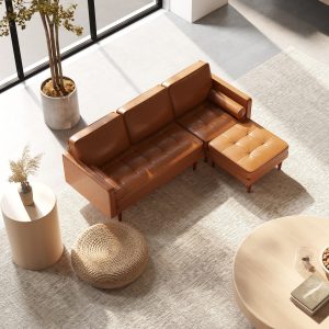 HOMCOM Faux Leather Sectional Sofa Couch L-Shaped Corner Sofa Set with Footstool and 2 Bolster Pillows, Brown - Image 17