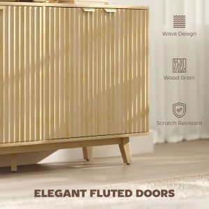HOMCOM Fluted Sideboard Buffet Cabinet, 55" Coffee Bar Cabinet with 4 Doors, 2 Adjustable Shelves, 5 Wood Legs, Nature Wood - Image 14