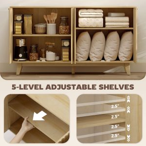 HOMCOM Fluted Sideboard Buffet Cabinet, 55" Coffee Bar Cabinet with 4 Doors, 2 Adjustable Shelves, 5 Wood Legs, Nature Wood - Image 15