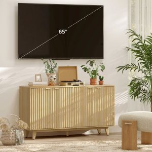 HOMCOM Fluted Sideboard Buffet Cabinet, 55" Coffee Bar Cabinet with 4 Doors, 2 Adjustable Shelves, 5 Wood Legs, Nature Wood - Image 17