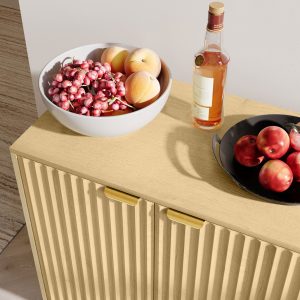 HOMCOM Fluted Sideboard Buffet Cabinet, 55" Coffee Bar Cabinet with 4 Doors, 2 Adjustable Shelves, 5 Wood Legs, Nature Wood - Image 20