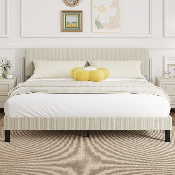 HOMCOM King Size Bed Frame with Adjustable Upholstered Headboard Platform Bed Frame Wood Slat Support Noise Free Light Grey - Image 1