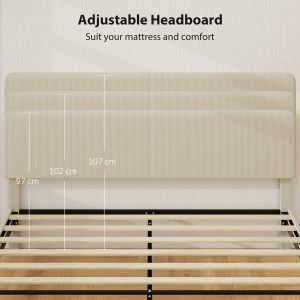 HOMCOM King Size Bed Frame with Adjustable Upholstered Headboard Platform Bed Frame Wood Slat Support Noise Free Light Grey - Image 11