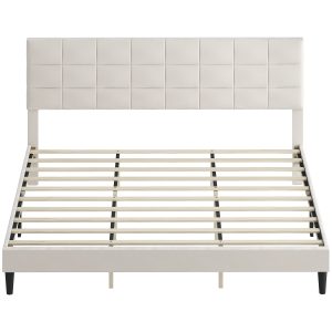 HOMCOM King Size Bed Frame with Upholstered Headboard, Modern Platform Bed Frame with Wood Slats, 1100 lbs Capacity, Cream White - Image 11