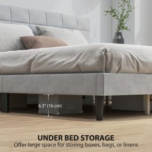 HOMCOM King Size Bed Frame with Upholstered Headboard, Modern Platform Bed Frame with Wood Slats, 1100 lbs Capacity, Grey - Image 6