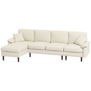 HOMCOM L-Shape Sofa, Modern Sectional Couch with Changeable Chaise Lounge, Pillows and Wooden Legs for Living Room, Cream White - Image 10