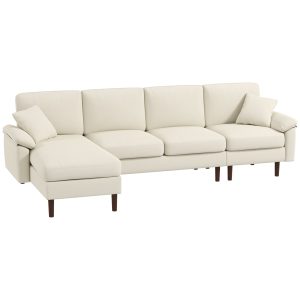 HOMCOM L-Shape Sofa, Modern Sectional Couch with Changeable Chaise Lounge, Pillows and Wooden Legs for Living Room, Cream White - Image 19