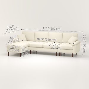 HOMCOM L-Shape Sofa, Modern Sectional Couch with Changeable Chaise Lounge, Pillows and Wooden Legs for Living Room, Cream White - Image 11