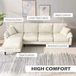 HOMCOM L-Shape Sofa, Modern Sectional Couch with Changeable Chaise Lounge, Pillows and Wooden Legs for Living Room, Cream White - Image 12