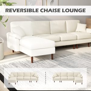 HOMCOM L-Shape Sofa, Modern Sectional Couch with Changeable Chaise Lounge, Pillows and Wooden Legs for Living Room, Cream White - Image 13