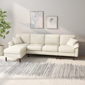 HOMCOM L-Shape Sofa, Modern Sectional Couch with Changeable Chaise Lounge, Pillows and Wooden Legs for Living Room, Cream White - Image 16
