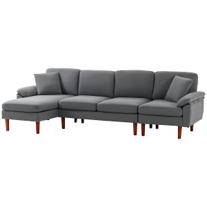 HOMCOM L-Shape Sofa, Modern Sectional Couch with Changeable Chaise Lounge, Pillows and Wooden Legs for Living Room, Dark Grey - Image 2