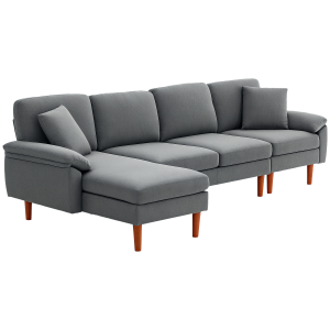 HOMCOM L-Shape Sofa, Modern Sectional Couch with Changeable Chaise Lounge, Pillows and Wooden Legs for Living Room, Dark Grey - Image 11