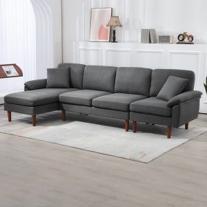 HOMCOM L-Shape Sofa, Modern Sectional Couch with Changeable Chaise Lounge, Pillows and Wooden Legs for Living Room, Dark Grey - Image 8