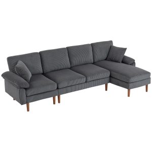 HOMCOM L-Shape Sofa, Modern Sectional Couch with Changeable Chaise Lounge, Pillows and Wooden Legs for Living Room, Dark Grey - Image 32
