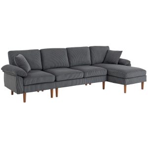 HOMCOM L-Shape Sofa, Modern Sectional Couch with Changeable Chaise Lounge, Pillows and Wooden Legs for Living Room, Dark Grey - Image 41