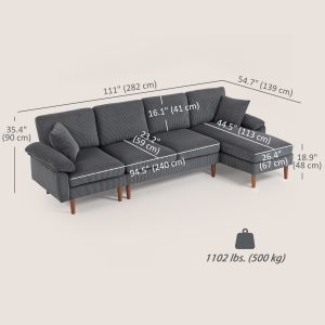 HOMCOM L-Shape Sofa, Modern Sectional Couch with Changeable Chaise Lounge, Pillows and Wooden Legs for Living Room, Dark Grey - Image 33