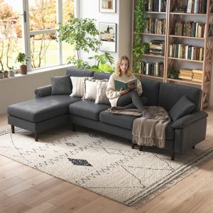HOMCOM L-Shape Sofa, Modern Sectional Couch with Changeable Chaise Lounge, Pillows and Wooden Legs for Living Room, Dark Grey - Image 38