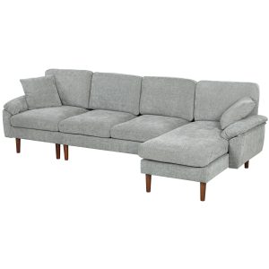 HOMCOM L-Shape Sofa, Modern Sectional Couch with Changeable Chaise Lounge, Pillows and Wooden Legs for Living Room, Grey - Image 2