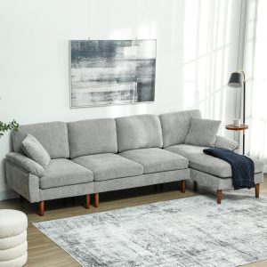 HOMCOM L-Shape Sofa, Modern Sectional Couch with Changeable Chaise Lounge, Pillows and Wooden Legs for Living Room, Grey - Image 8