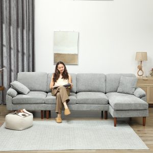 HOMCOM L-Shape Sofa, Modern Sectional Couch with Changeable Chaise Lounge, Pillows and Wooden Legs for Living Room, Grey - Image 10
