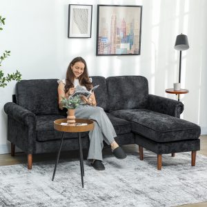 HOMCOM L Shape Sofa, Modern Sectional Couch with Changeable Chaise Lounge, Wooden Legs, Corner Sofa for Living Room, Black - Image 9