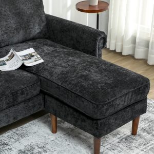 HOMCOM L Shape Sofa, Modern Sectional Couch with Changeable Chaise Lounge, Wooden Legs, Corner Sofa for Living Room, Black - Image 10
