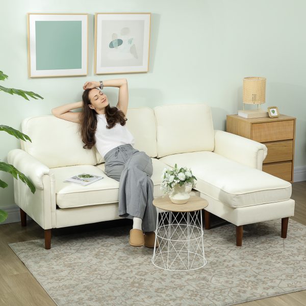 HOMCOM L Shape Sofa, Modern Sectional Couch with Changeable Chaise Lounge, Wooden Legs, Corner Sofa for Living Room, Cream - Image 1