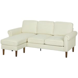 HOMCOM L Shape Sofa, Modern Sectional Couch with Changeable Chaise Lounge, Wooden Legs, Corner Sofa for Living Room, Cream - Image 2
