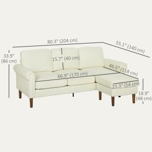 HOMCOM L Shape Sofa, Modern Sectional Couch with Changeable Chaise Lounge, Wooden Legs, Corner Sofa for Living Room, Cream - Image 3
