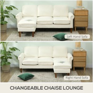HOMCOM L Shape Sofa, Modern Sectional Couch with Changeable Chaise Lounge, Wooden Legs, Corner Sofa for Living Room, Cream - Image 4