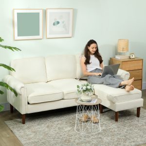 HOMCOM L Shape Sofa, Modern Sectional Couch with Changeable Chaise Lounge, Wooden Legs, Corner Sofa for Living Room, Cream - Image 10