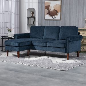 HOMCOM L Shape Sofa, Modern Sectional Couch with Changeable Chaise Lounge, Wooden Legs, Corner Sofa for Living Room, Dark Blue - Image 1