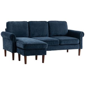 HOMCOM L Shape Sofa, Modern Sectional Couch with Changeable Chaise Lounge, Wooden Legs, Corner Sofa for Living Room, Dark Blue - Image 2