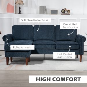 HOMCOM L Shape Sofa, Modern Sectional Couch with Changeable Chaise Lounge, Wooden Legs, Corner Sofa for Living Room, Dark Blue - Image 4