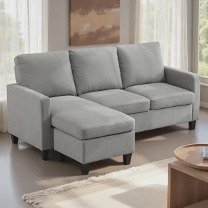 HOMCOM L-Shape Sofa, Modern Sectional Couch with Ottoman, Corner Sofa for Living Room, Light Grey - Image 1