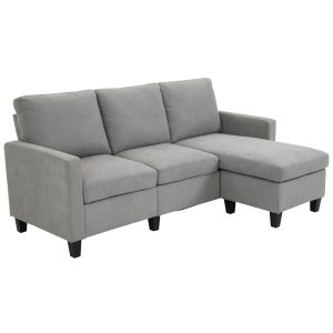 HOMCOM L-Shape Sofa, Modern Sectional Couch with Ottoman, Corner Sofa for Living Room, Light Grey - Image 2