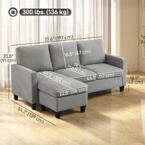 HOMCOM L-Shape Sofa, Modern Sectional Couch with Ottoman, Corner Sofa for Living Room, Light Grey - Image 13