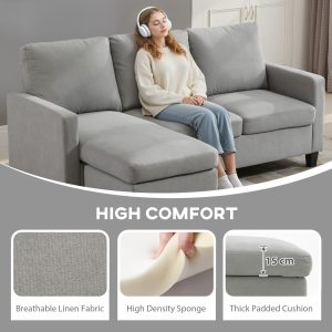 HOMCOM L-Shape Sofa, Modern Sectional Couch with Ottoman, Corner Sofa for Living Room, Light Grey - Image 14