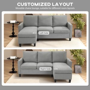 HOMCOM L-Shape Sofa, Modern Sectional Couch with Ottoman, Corner Sofa for Living Room, Light Grey - Image 5