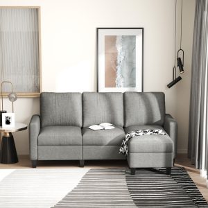 HOMCOM L-Shape Sofa, Modern Sectional Couch with Ottoman, Corner Sofa for Living Room, Light Grey - Image 8