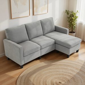 HOMCOM L-Shape Sofa, Modern Sectional Couch with Ottoman, Corner Sofa for Living Room, Light Grey - Image 19