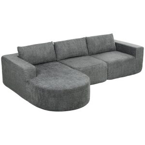 HOMCOM L Shaped Cloud Boneless Couch, Modular Sectional Sofa with Chaise and Deep Seat for Living Room, Bedroom, Dark Grey - Image 2