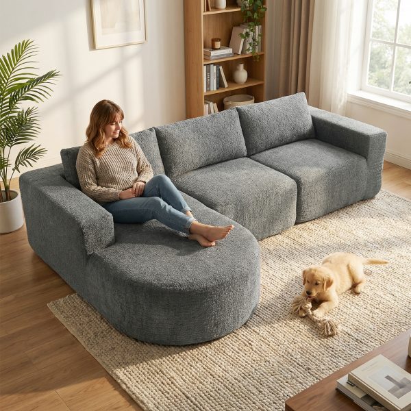 HOMCOM L Shaped Cloud Boneless Couch, Modular Sectional Sofa with Chaise and Deep Seat for Living Room, Bedroom, Dark Grey - Image 1