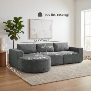 HOMCOM L Shaped Cloud Boneless Couch, Modular Sectional Sofa with Chaise and Deep Seat for Living Room, Bedroom, Dark Grey - Image 33